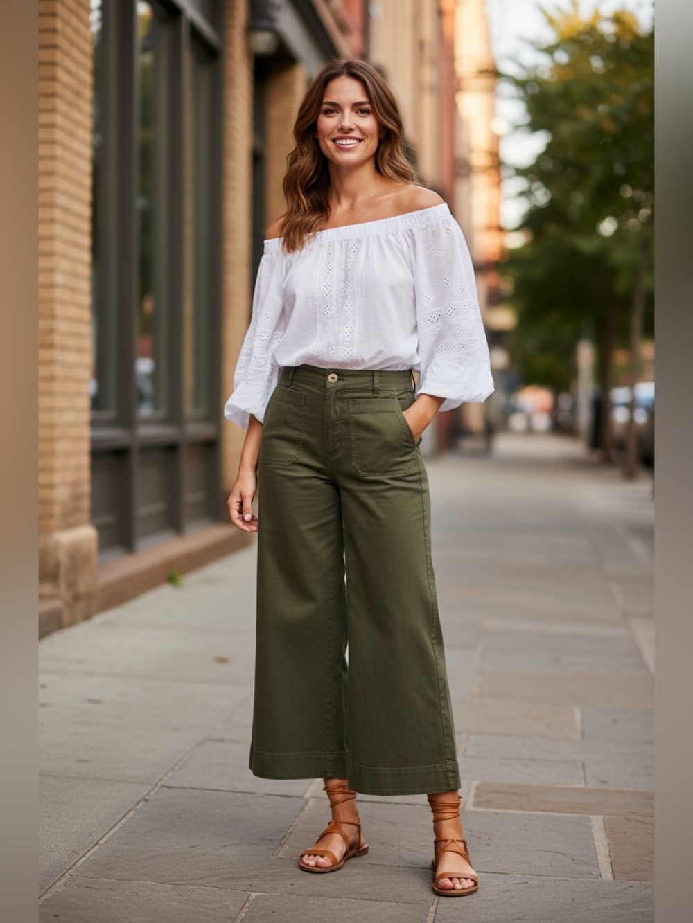 Anthropologie Maeve The Collette Olive Green Wide-Leg Cropped Pants